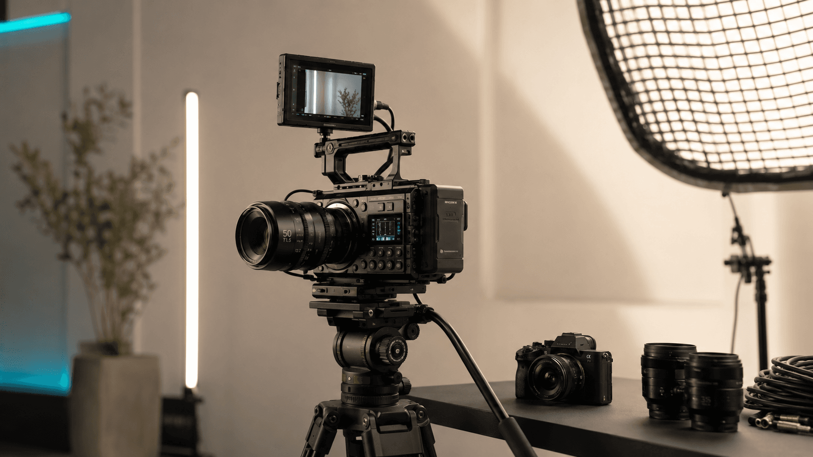 Equipo de producción audiovisual VPS — cámara cinema Blackmagic en set